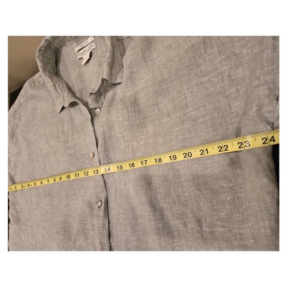 Rachel Zoe 100% Linen Shirt Heather Green Button Short Sleeve Collared XL - Picture 8 of 9